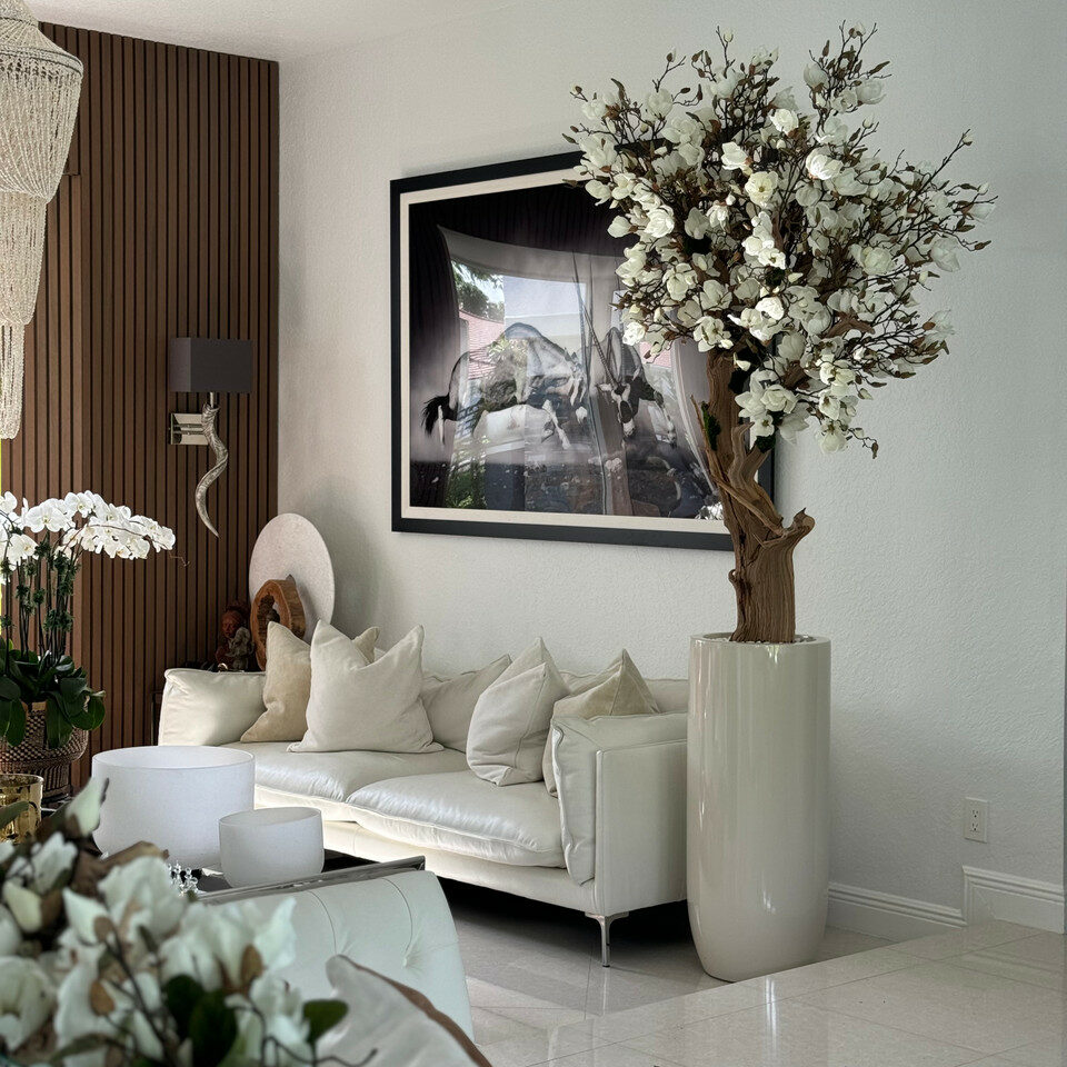 White magnolia in St. Tropez pot, beige glossy