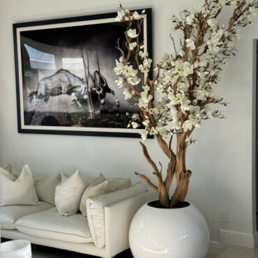 White Magnolia in 30″ glossy white ball pot